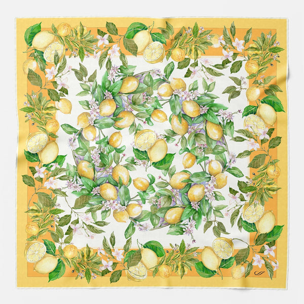 Designer Italian Silk Square Scarf - Yellow