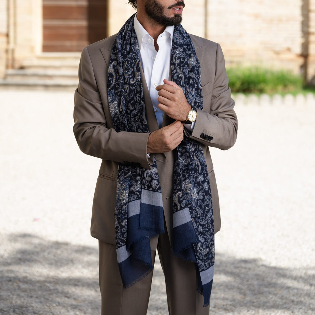 Blue Paisley Wool Scarf