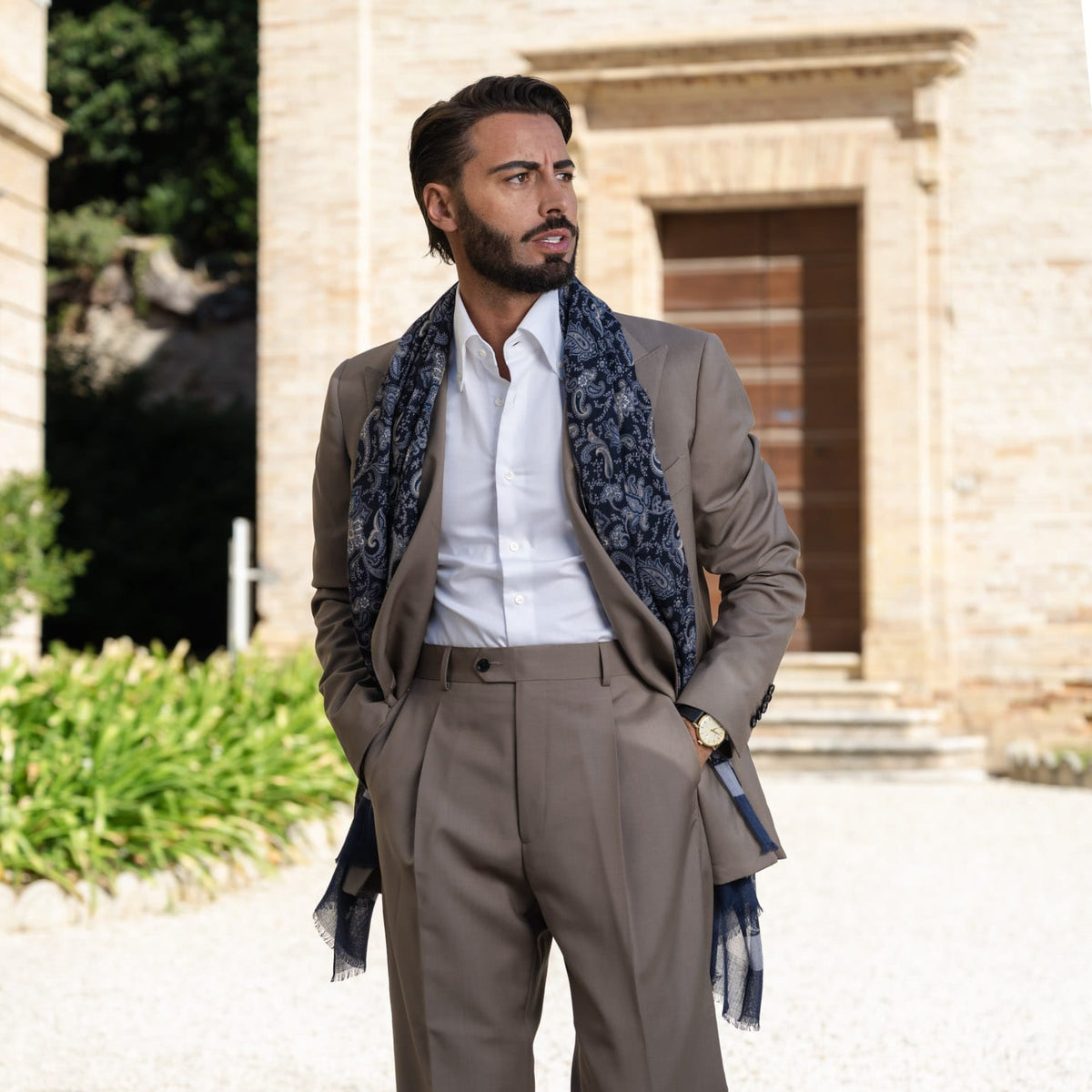 Blue Paisley Wool Scarf