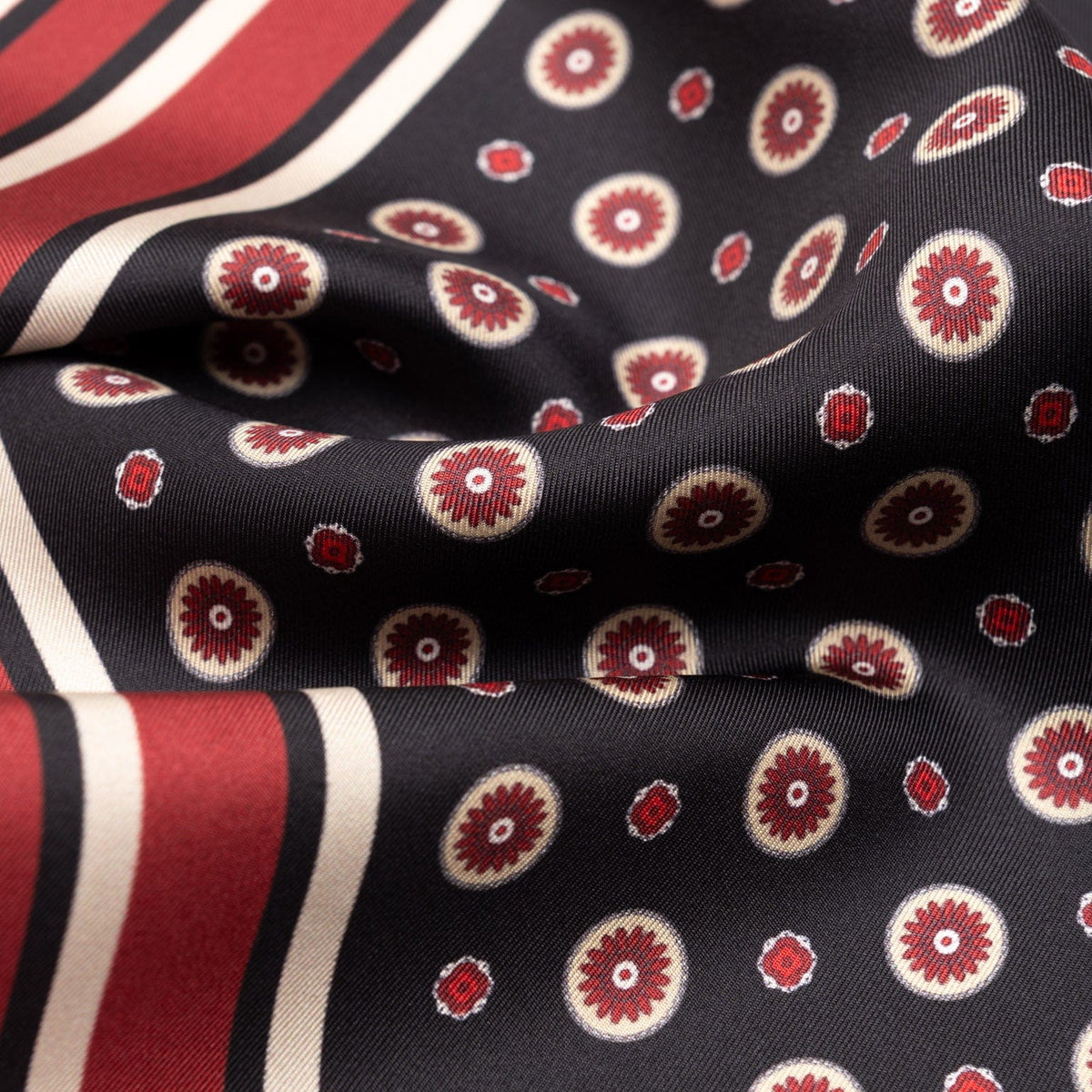 Black & Burgundy Silk Italian Pocket Square