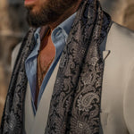 Luxury black paisley reversible Italian silk scarf for men
