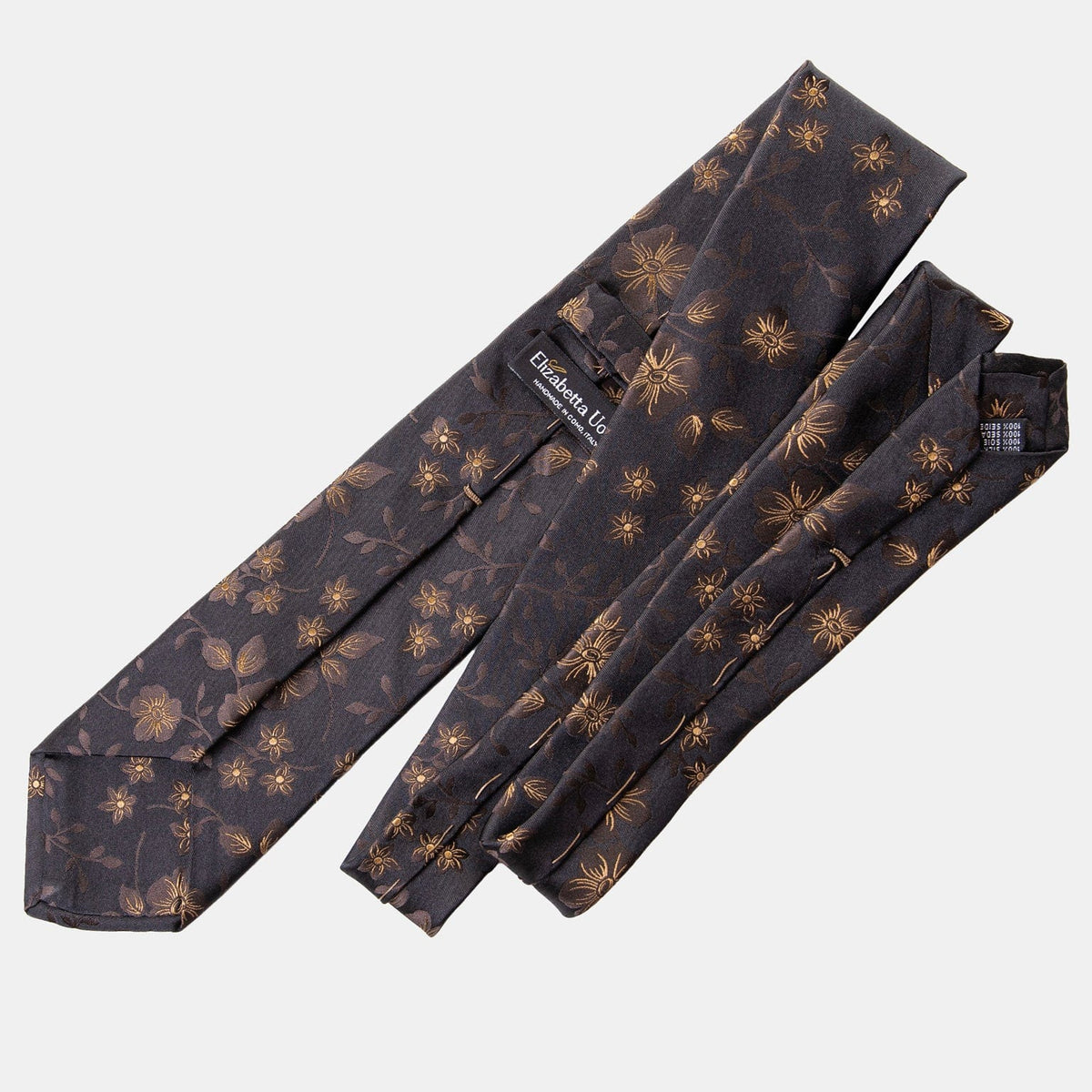 Handmade Italian Silk Tie - Black Floral