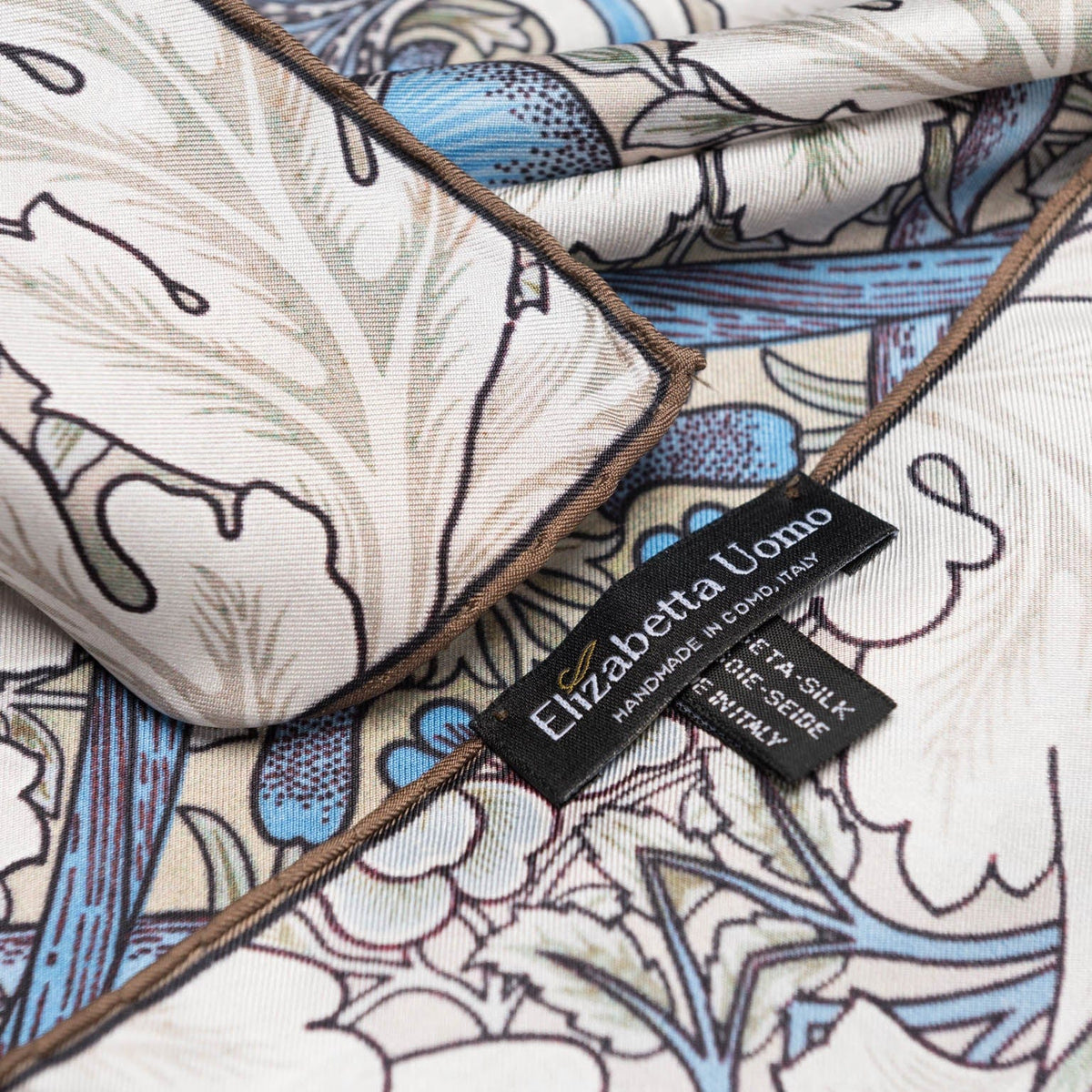 Blue and Tan Silk Italian Suit Pocket Square