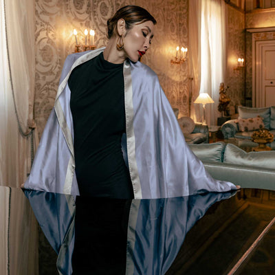 Sky blue silk evening
scarf wrap