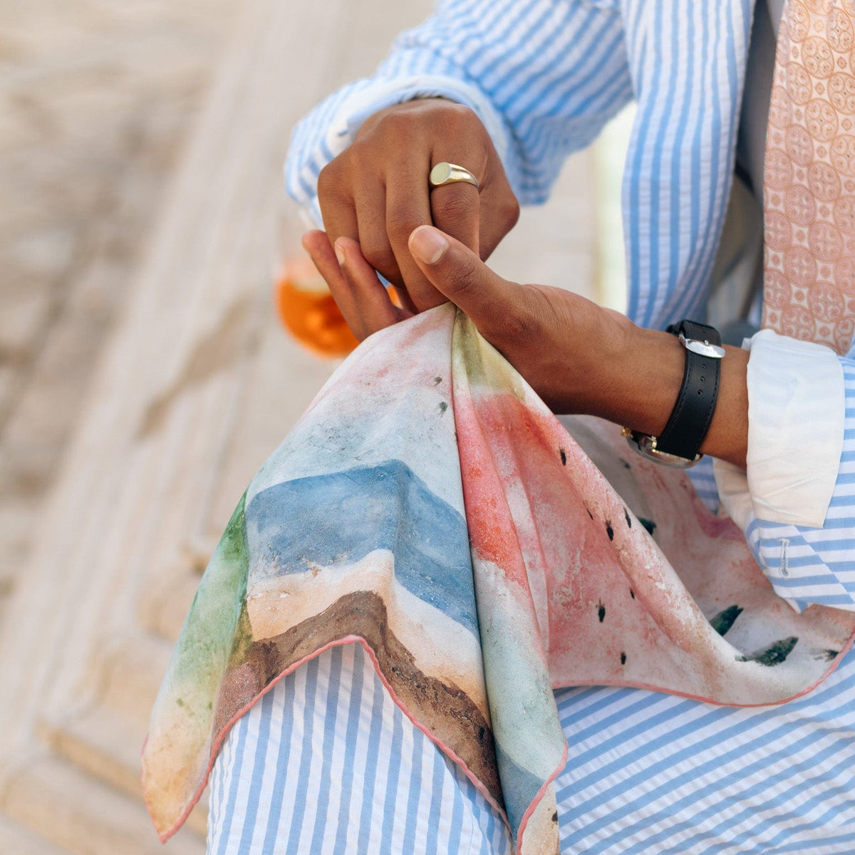 Luxury Italian hand rolled large silk pocket square for men