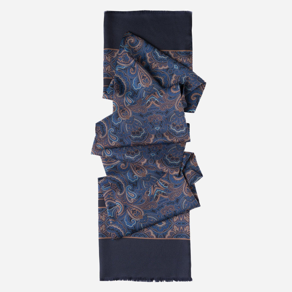 Men's Italian Brown & Blue Paisley Silk Scarf