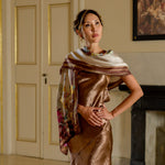 Italian Brown Floral Long Silk Scarf