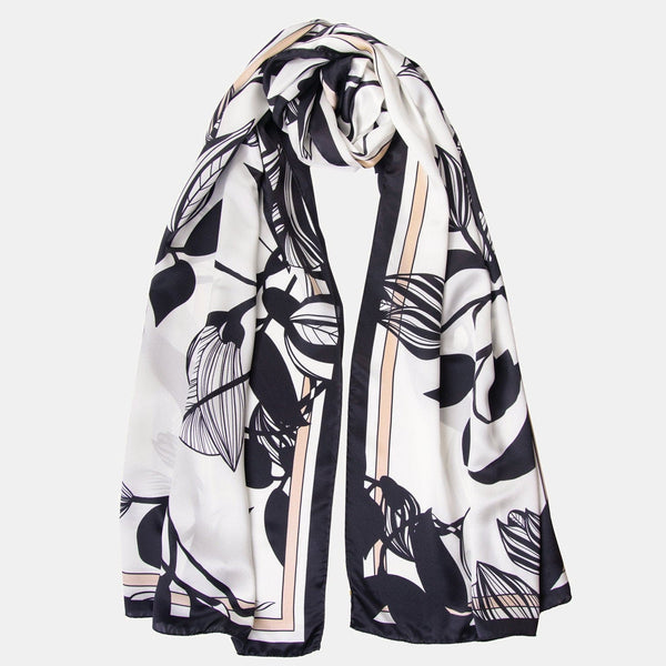 Black and White Italian Silk Satin Evening Shawl