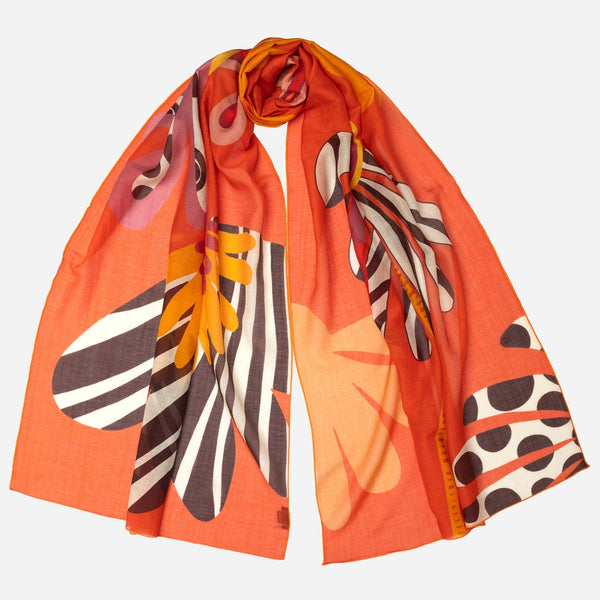 Italian Designer Orange Silk Cotton Scarf