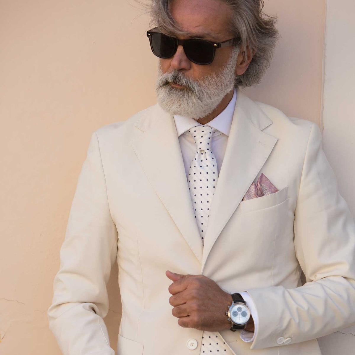 luxury silk tie white polka dots