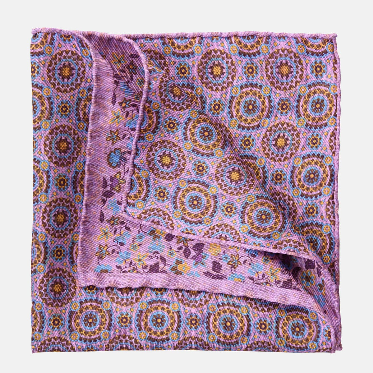 Pink Floral Silk Pocket Square - Handrolled