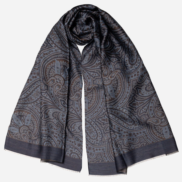 Blue Paisley Italian Wool Silk Scarf