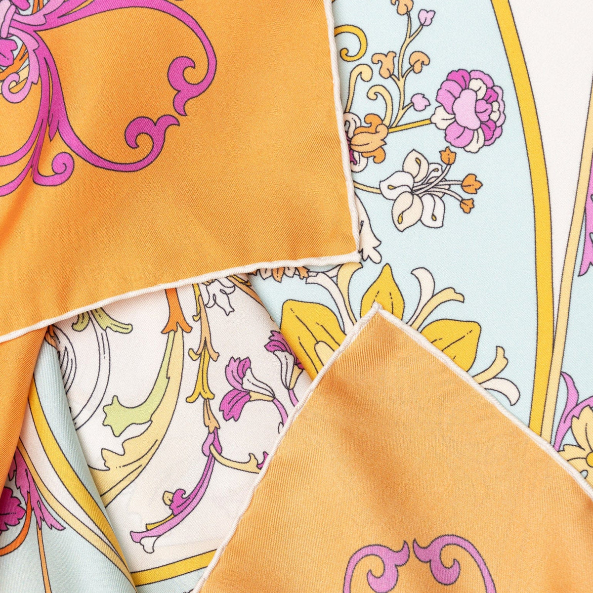 Designer Italian Silk Square Scarf - Orange
