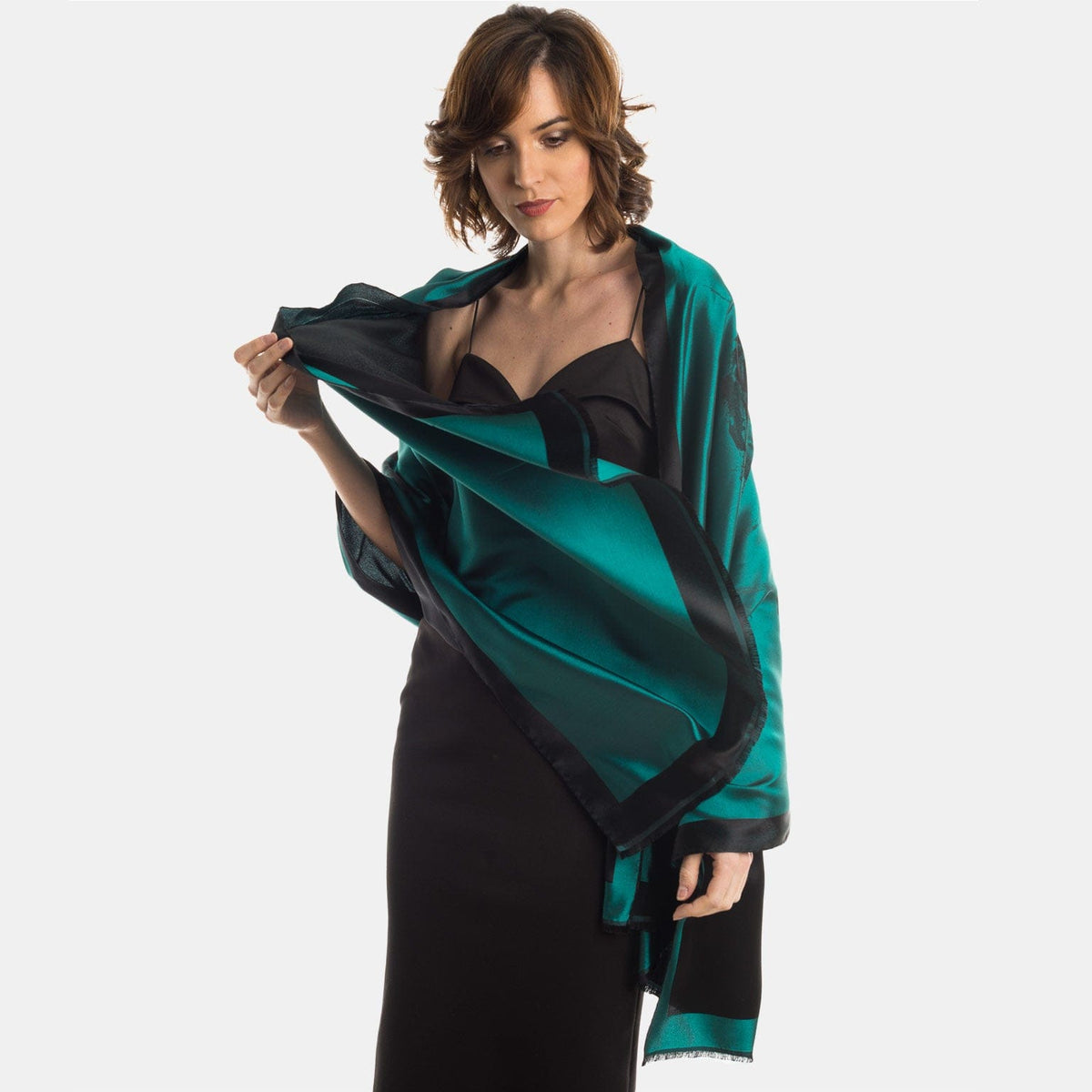 Emerald Green Italian Silk Satin Shawl