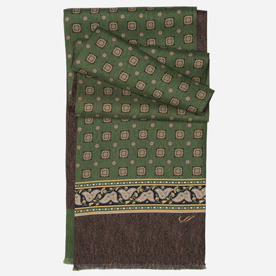 Italian Designer Green Silk Scarf for Men