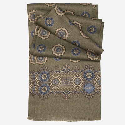 Italian Designer Men's Green Silk Scarf