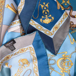Italian Silk Satin Equestrian Scarf - Blue