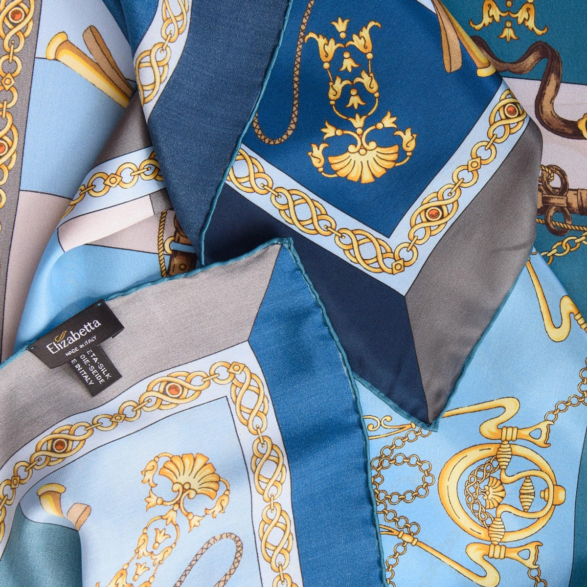 Italian Silk Satin Equestrian Scarf - Blue