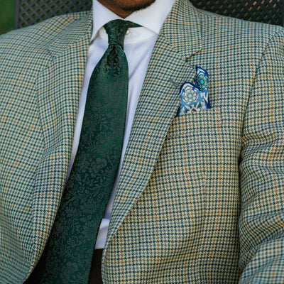 Solid Green Floral Designer Silk Tie