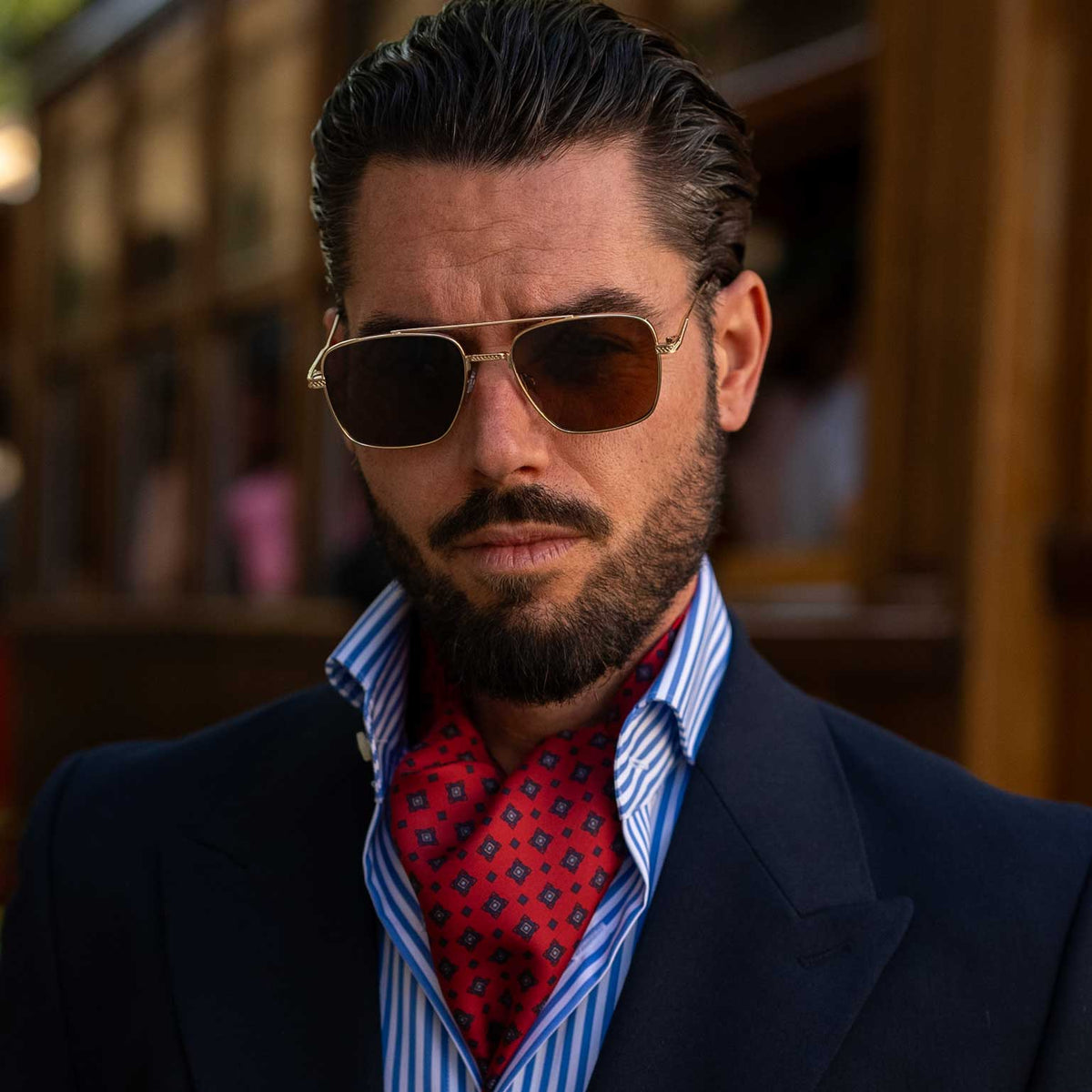 red silk day cravat handmade in Como Italy