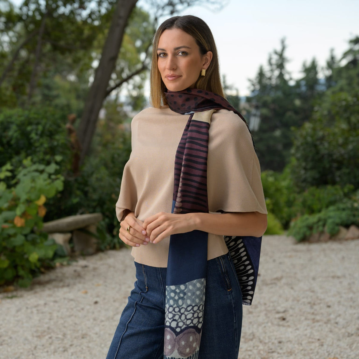 Designer Blue Silk Scarf from Italy