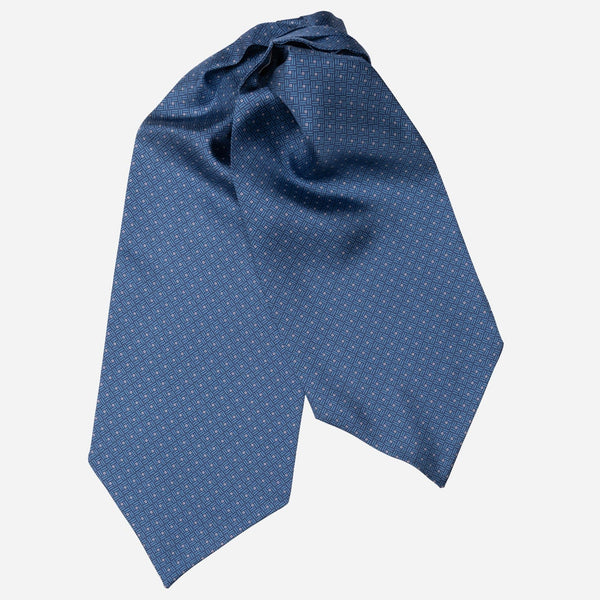 Italian Blue Patterned Silk Ascot Tie