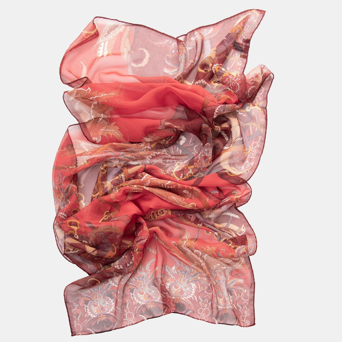 Women's Equestrian Italian Red Long Silk Scarf