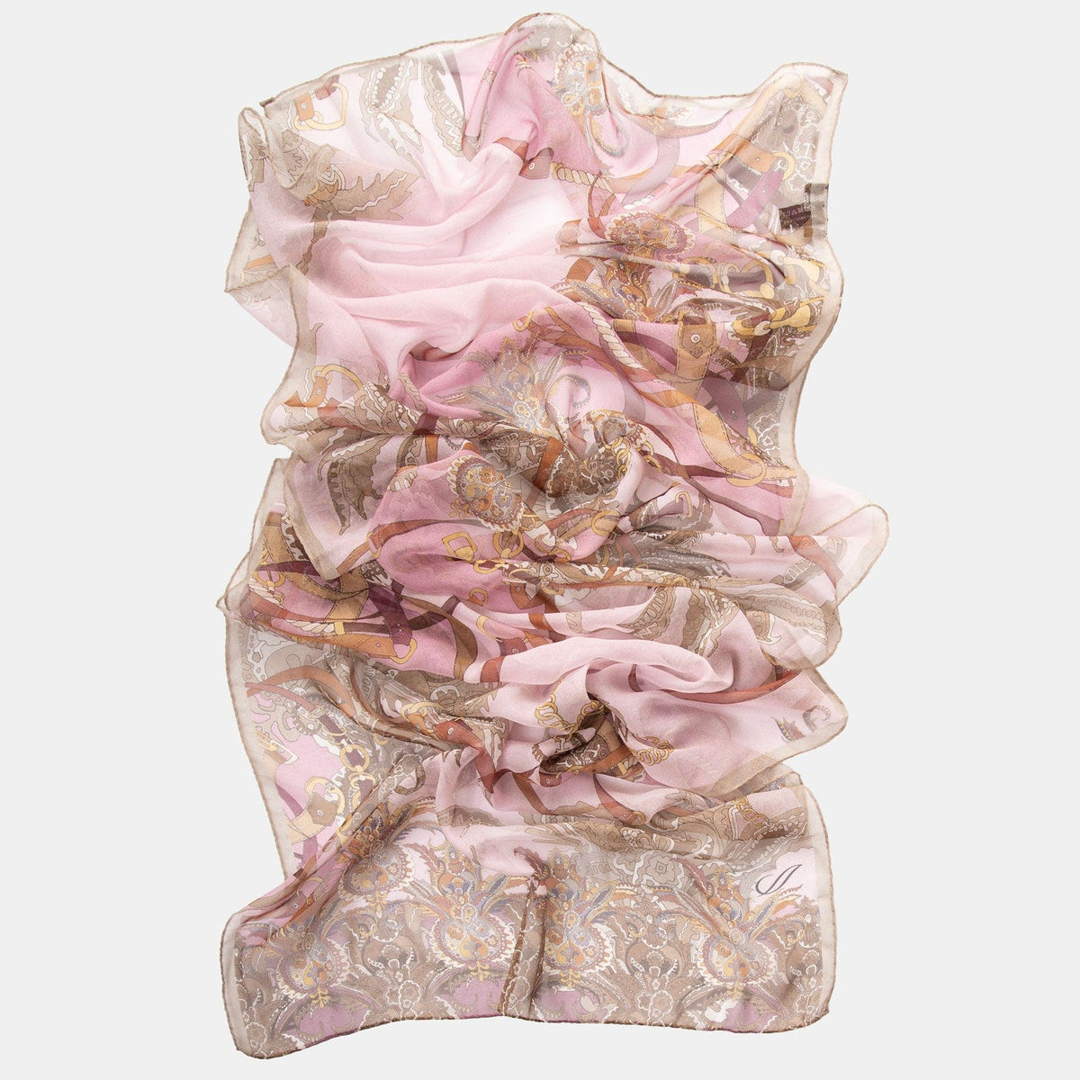 Women's Equestrian Italian Pink Long Silk Scarf