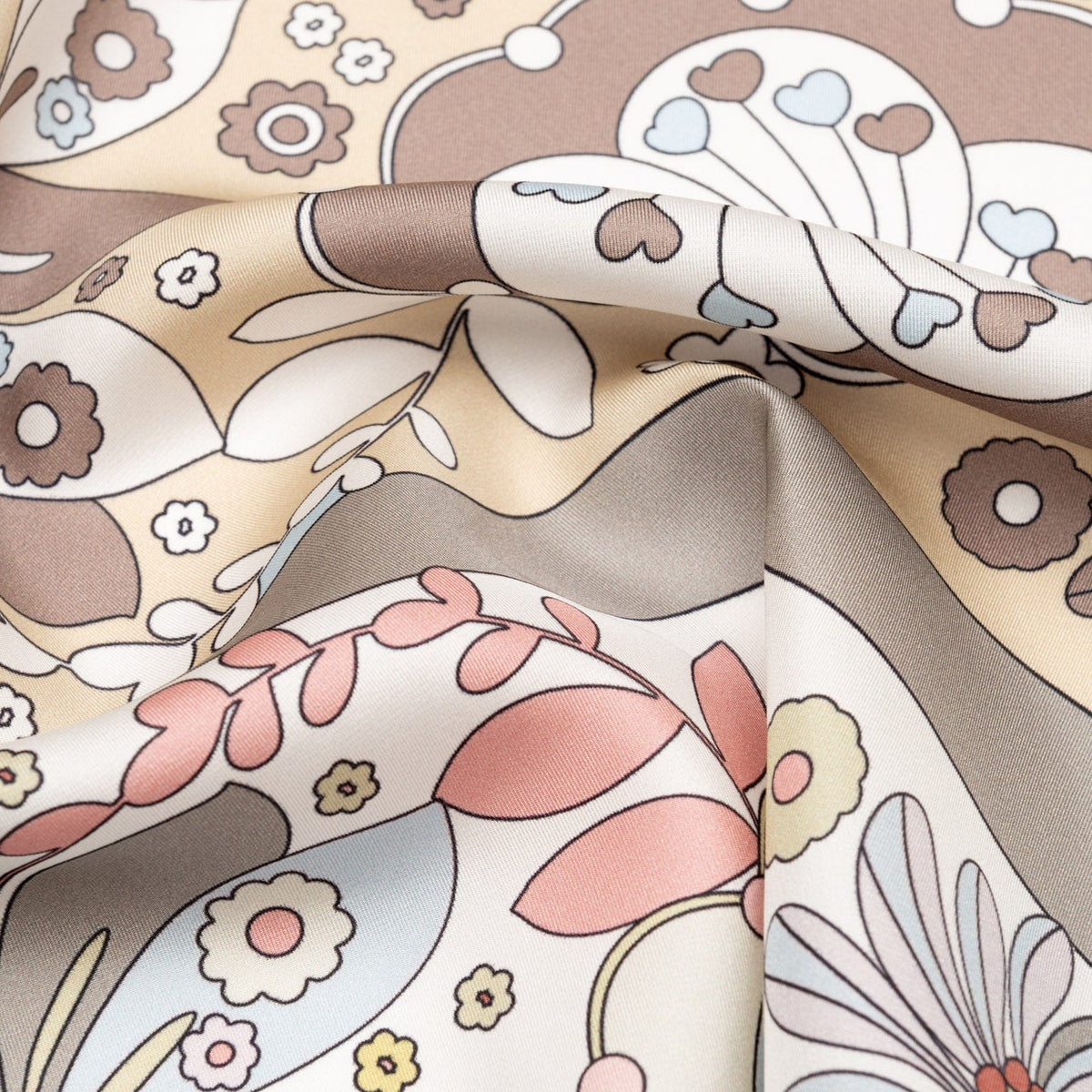 Women's Floral Italian Silk Bandana - Tan
