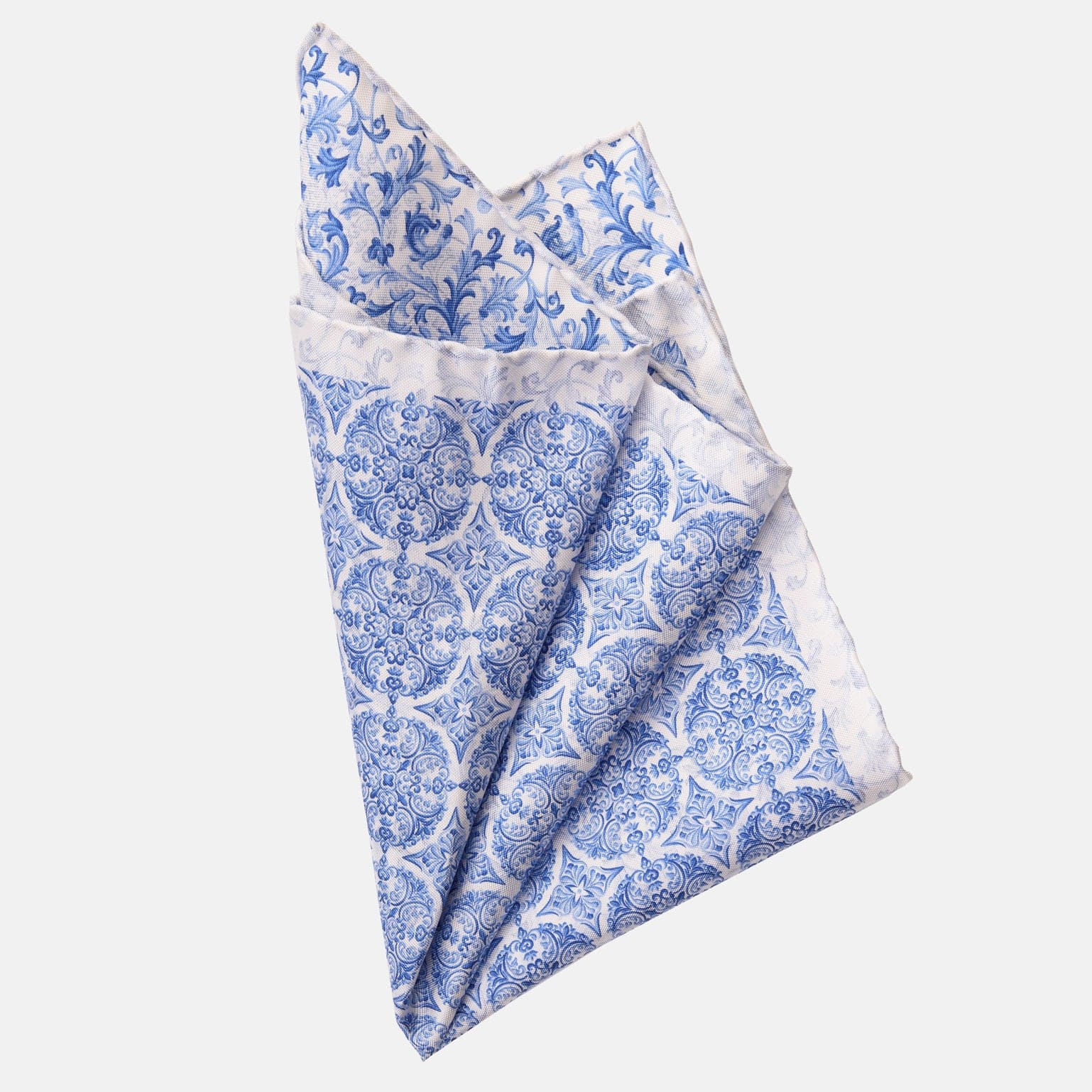 Blue and White Double Sided Silk Pocket Square