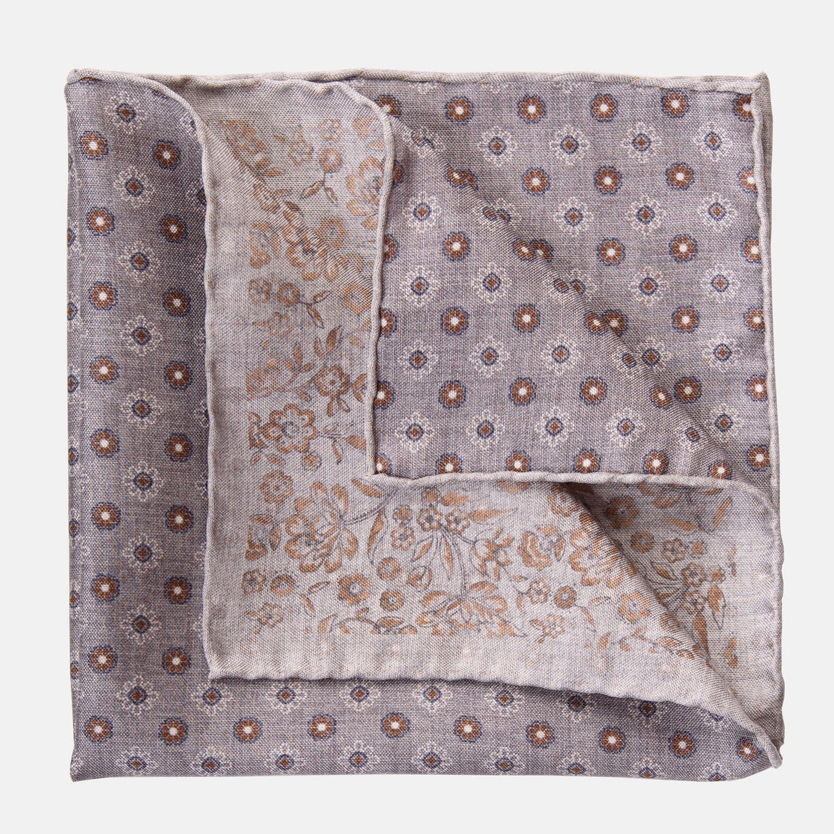 Grey &amp; Bronze Double Sided Silk Pocket Square