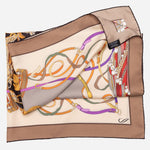 Designer Italian Silk Square Scarf - Tan