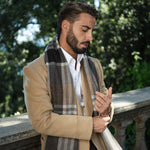 Tan Plaid Wool Cashmere Scarf