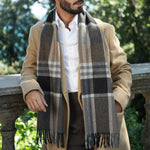 Tan Plaid Wool Cashmere Scarf