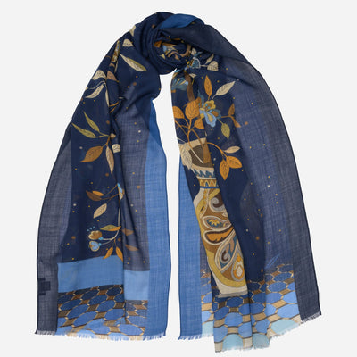 Luxury Blue Wool & Silk Scarf
