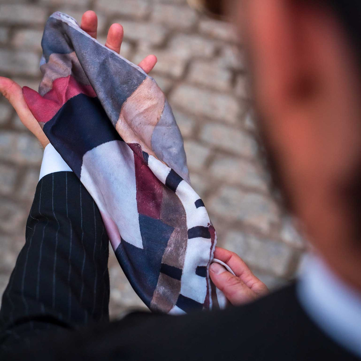 Handmade art silk pocket square