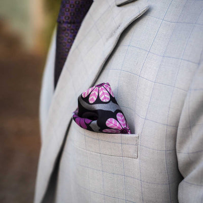 Italian designer purple large hand rolled silk pocket square