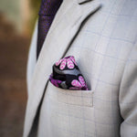 Italian designer purple large hand rolled silk pocket square