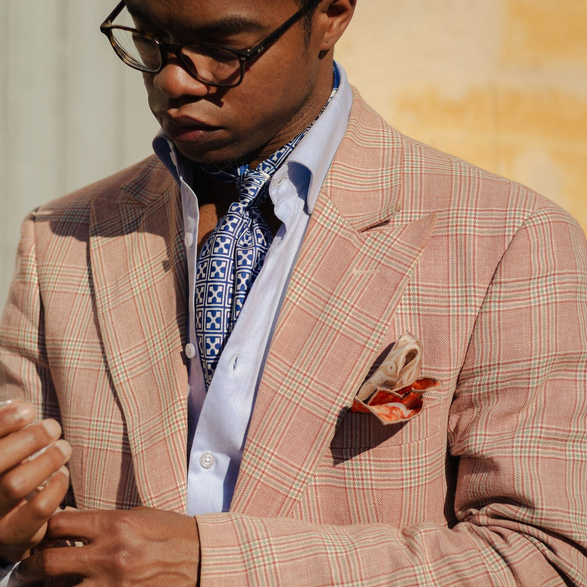 Luxury Italian hand rolled large silk pocket square for men
