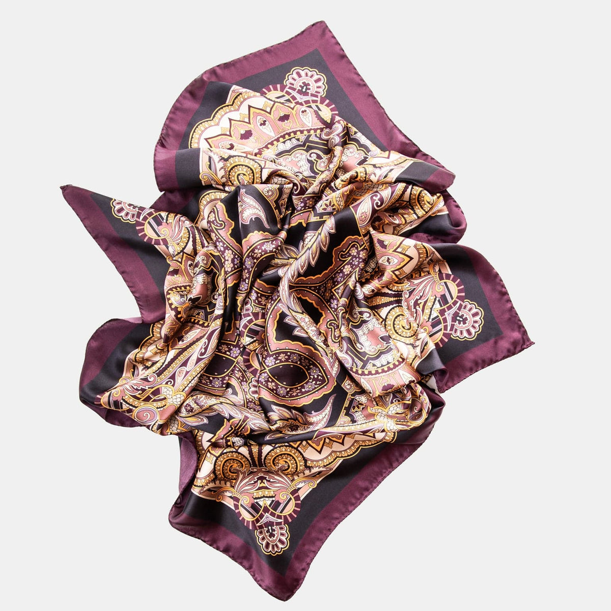 Italian Silk Satin Equestrian Square Scarf - Plum