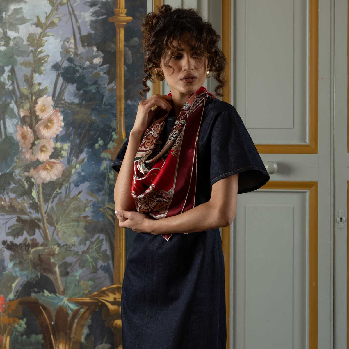 Women's luxury designer handmade Italian silk scarf