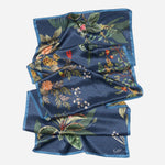 Blue Floral Silk Satin Long Scarf