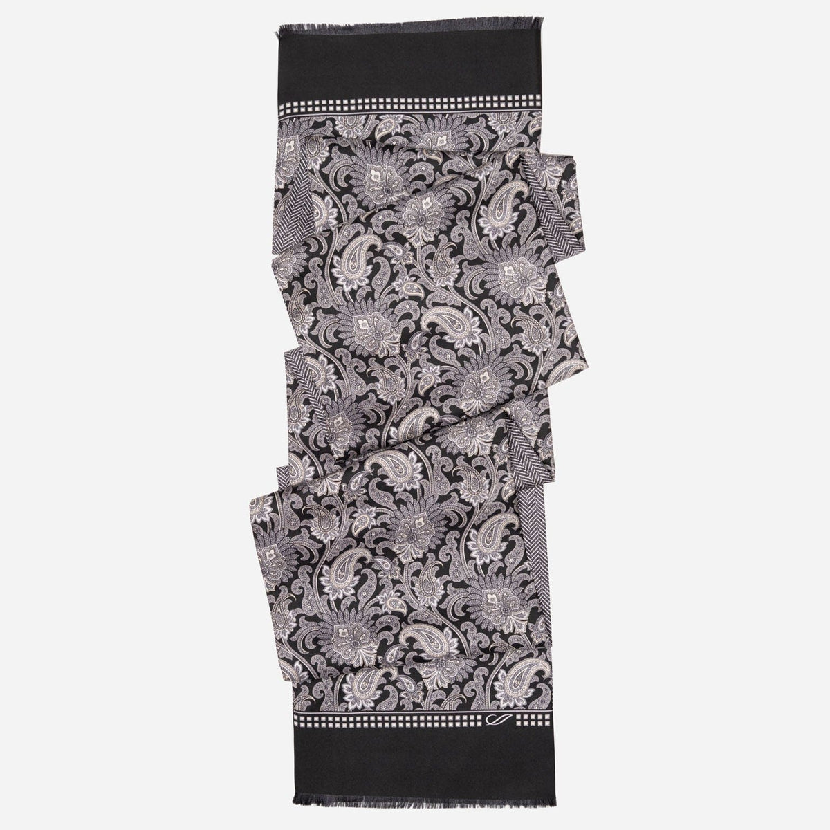 Men's Italian Black Paisley Silk Scarf