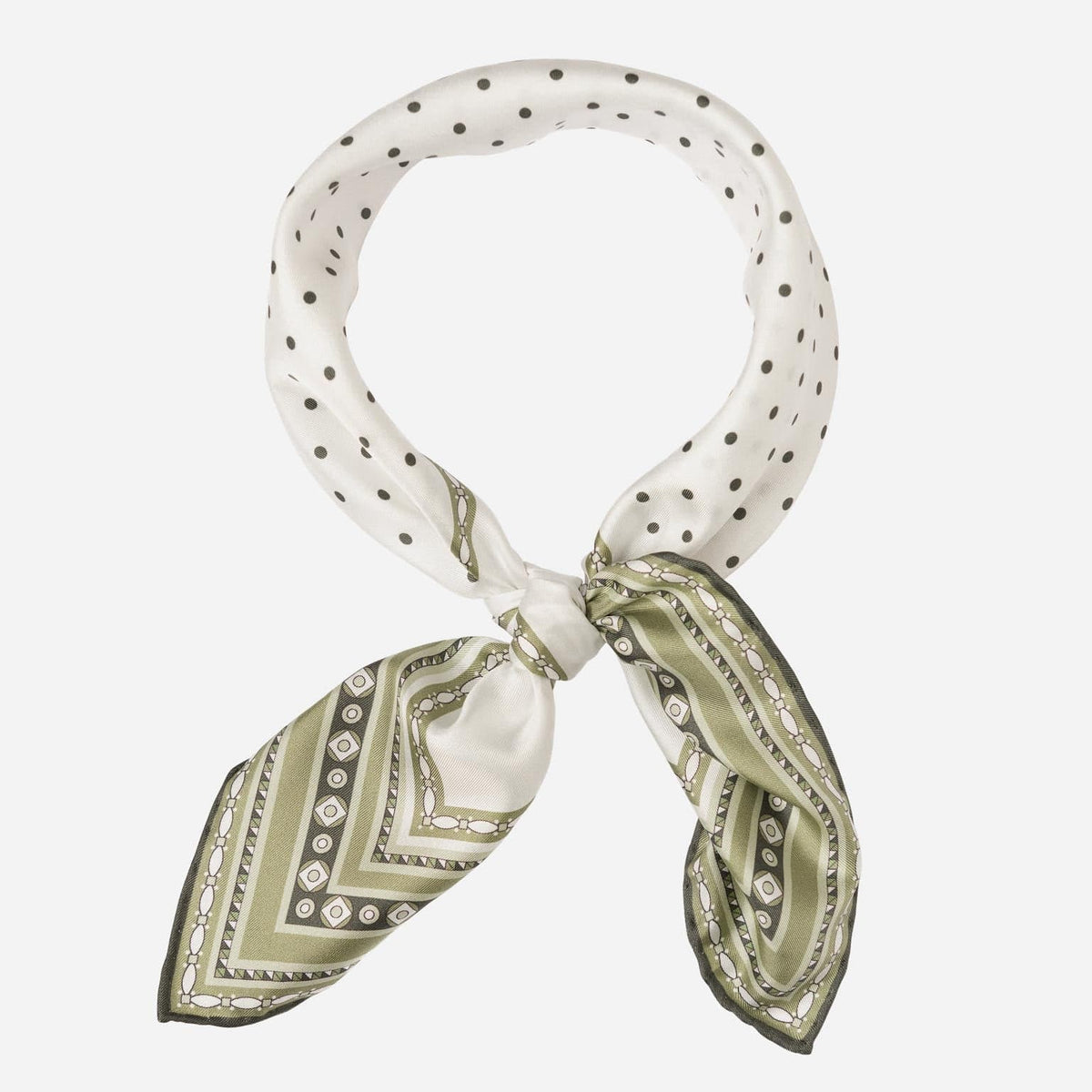 White and Green Polka Dot Silk Neckerchief