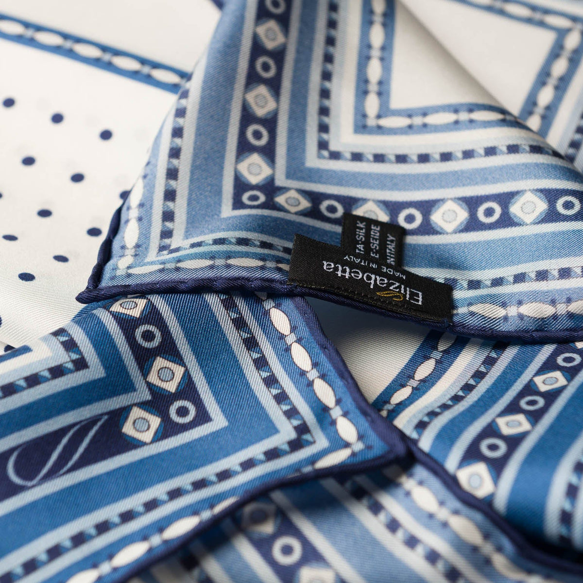 Blue and White Silk Italian Pocket Square