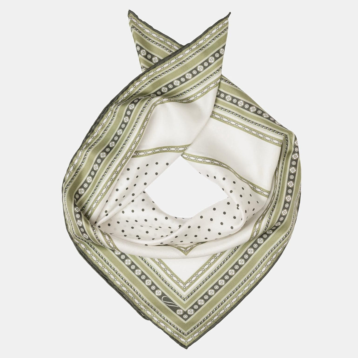 White and Green Polka Dot Silk Neckerchief