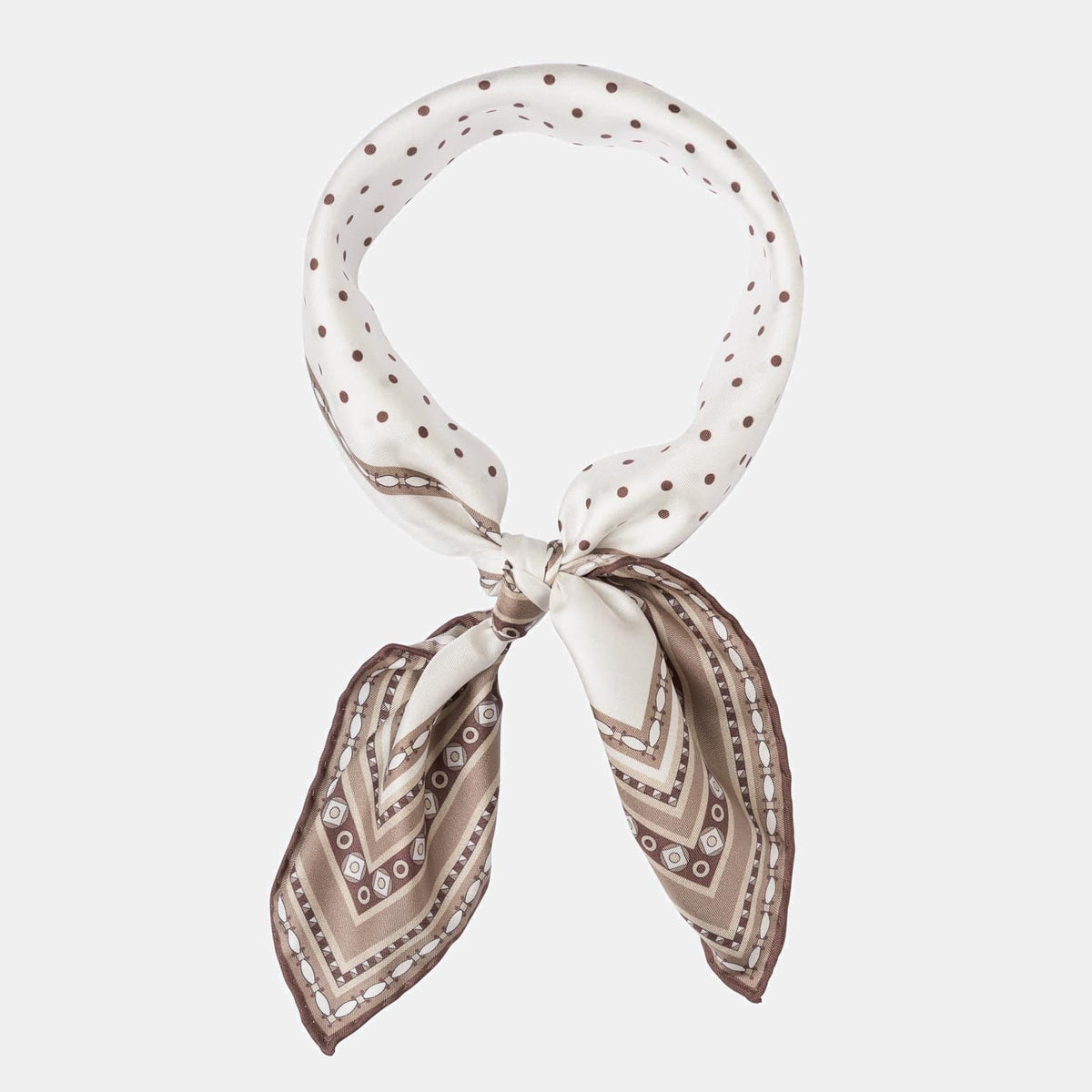 White and Brown Polka Dot Silk Neckerchief