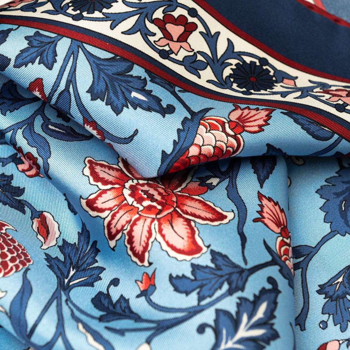 Blue and Pink Floral Italian Silk Neckerchief