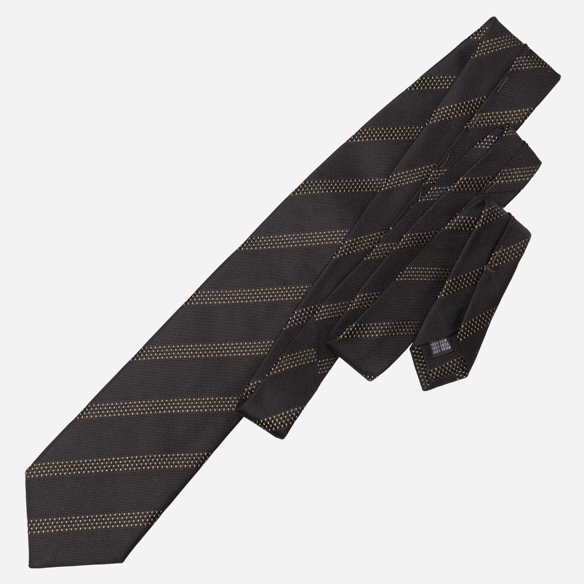 Formal Black and Gold Striped Italian Tie