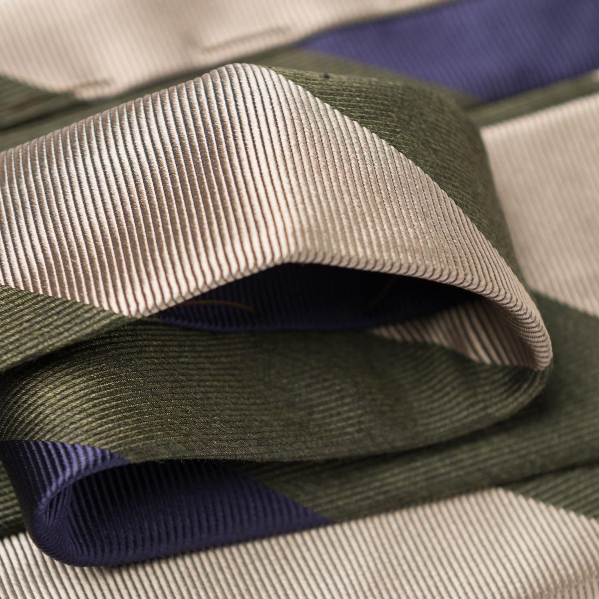 Extra Long Italian Silk Tie - Sage Green Stripes
